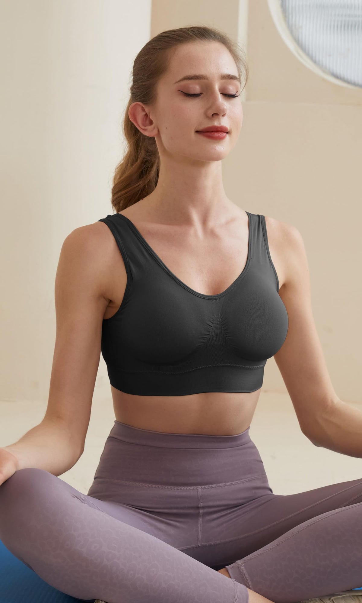 Memoryee Sports Bra Women's Large Breasts Strong Support Push Up Without Wire 3 Pack Set Padded Jogging Yoga Running Riding Bra Crop Top Black*3 6XL