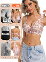 Sutien invizibil fără armătură cu suport silicon push-up decolteu în V – Leopard Roz