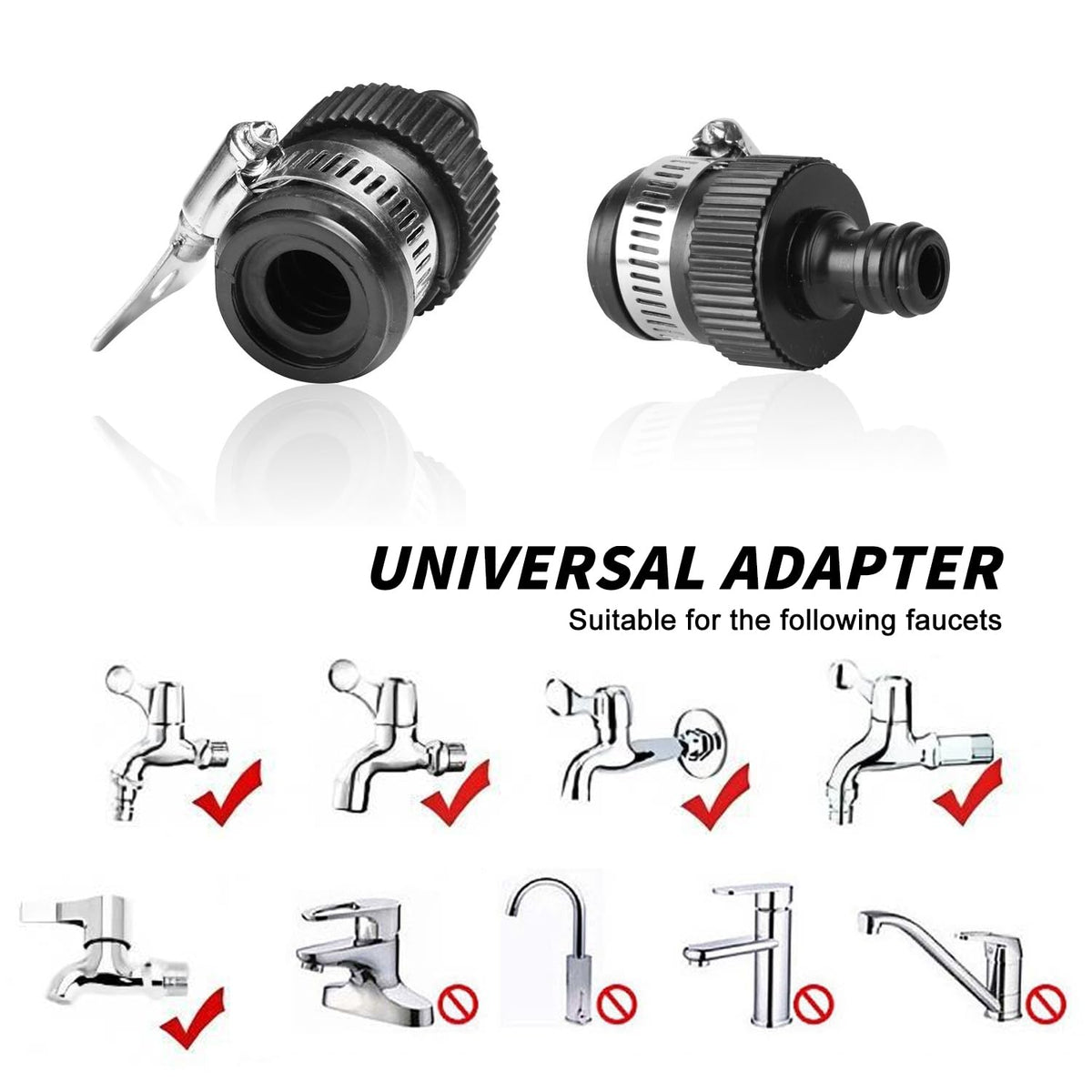 Garden Tap Quick-Connect Adapter for Round Taps 15–24mm Threadless 4-Pack