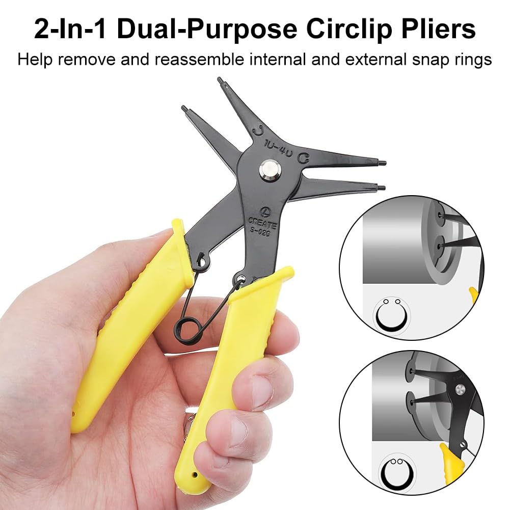 Snap Ring Pliers, Circlip Pliers, Internal and External Retaining Ring, 2 in 1 Retaining Ring Pliers, Dual-Purpose Snap Ring Pliers, For 2-24 mm Internal External Snap Rings