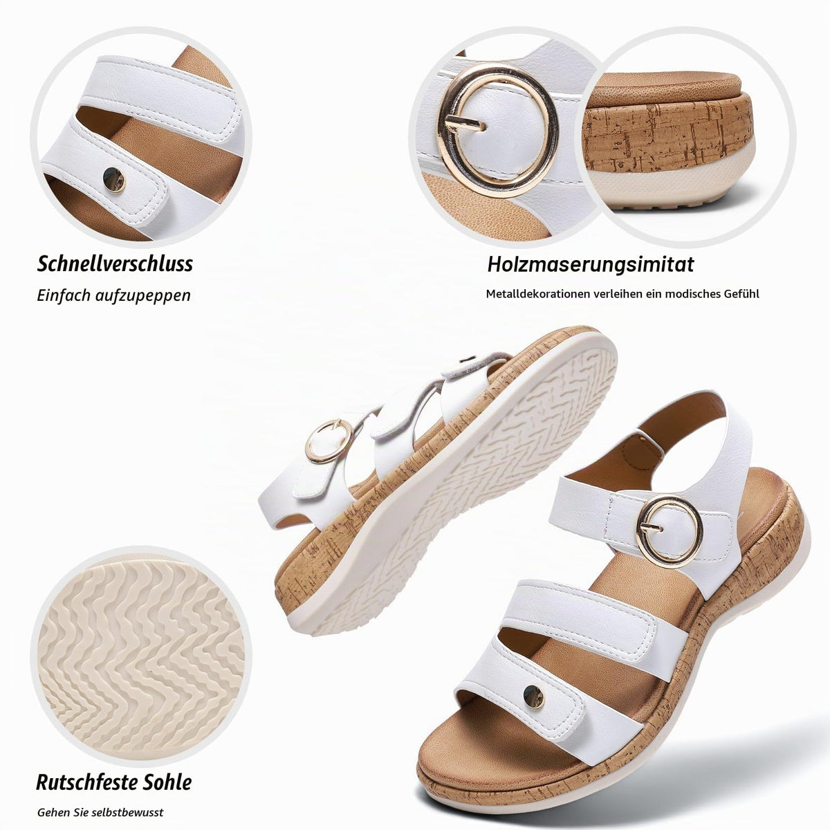 Women’s Arch Support Sandals Elegant Summer Slip-On – White EU38