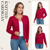 Women's Long Sleeve Knit Cardigan Buttoned Round Neck – Red M