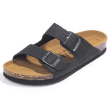 Men's Sandals Slides Arch Support Adjustable Buckle Straps Cork Footbed – Matte Black Size 46