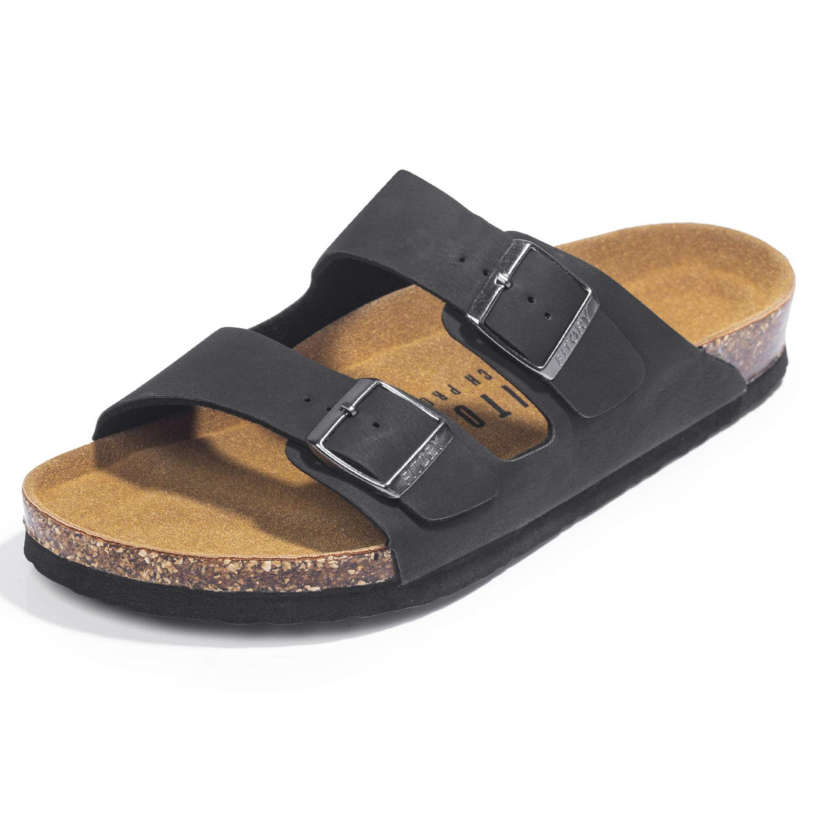 Men's Sandals Slides Arch Support Adjustable Buckle Straps Cork Footbed – Matte Black Size 46