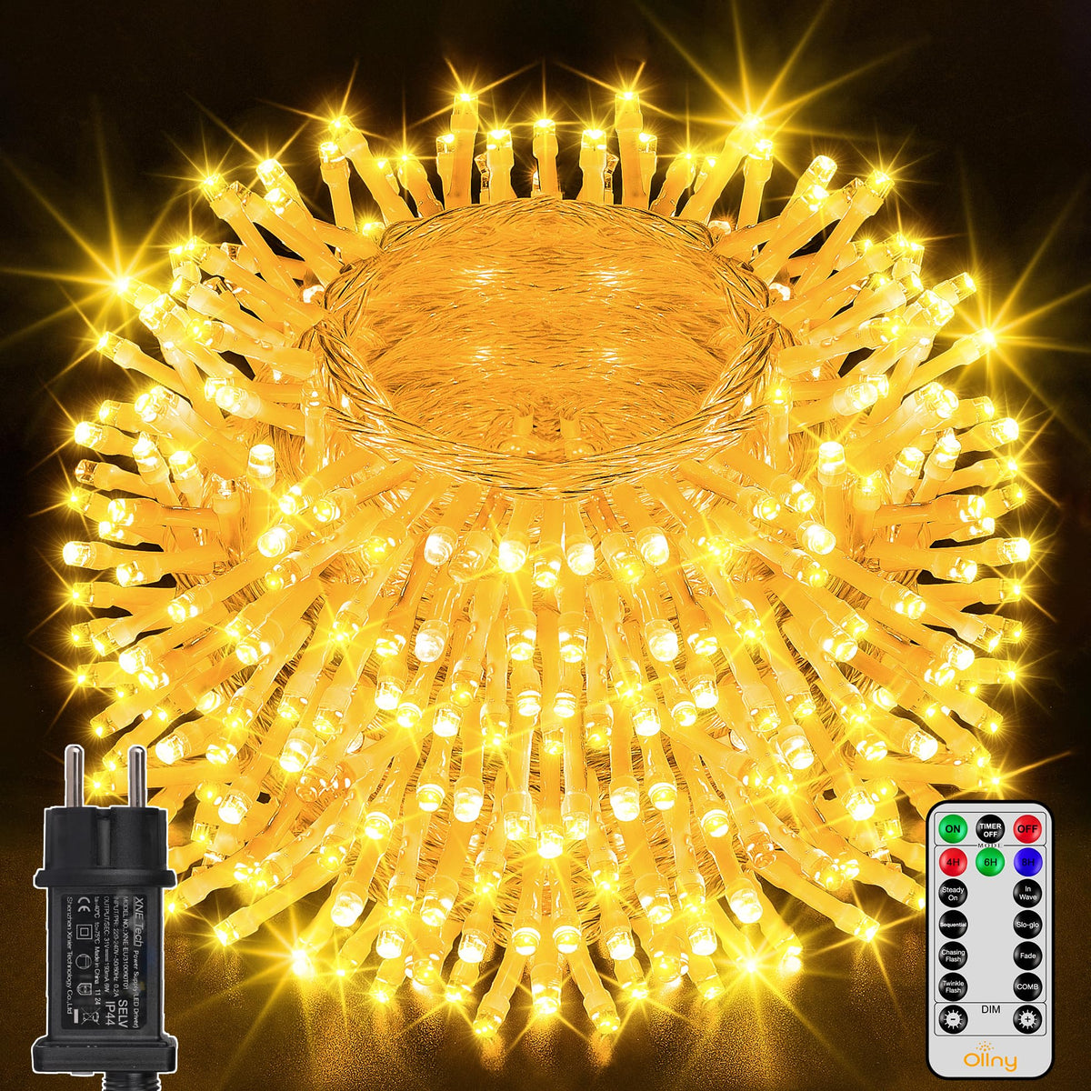 Ghirlandă luminoasă LED de exterior Ollny 40m 400 LED-uri cu telecomandă și timer IP44 – Alb cald