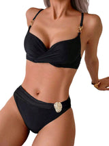 Costum de baie două piese damă cu armătură push-up și slip brazilian – Negru L