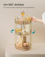 SONGMICS Rotating Makeup Organizer, Round Cosmetic Organizer, 3 Tiers, Adjustable Cosmetic Storage, for Dressing Table, Gift Idea, Champagne Gold JKA011A01