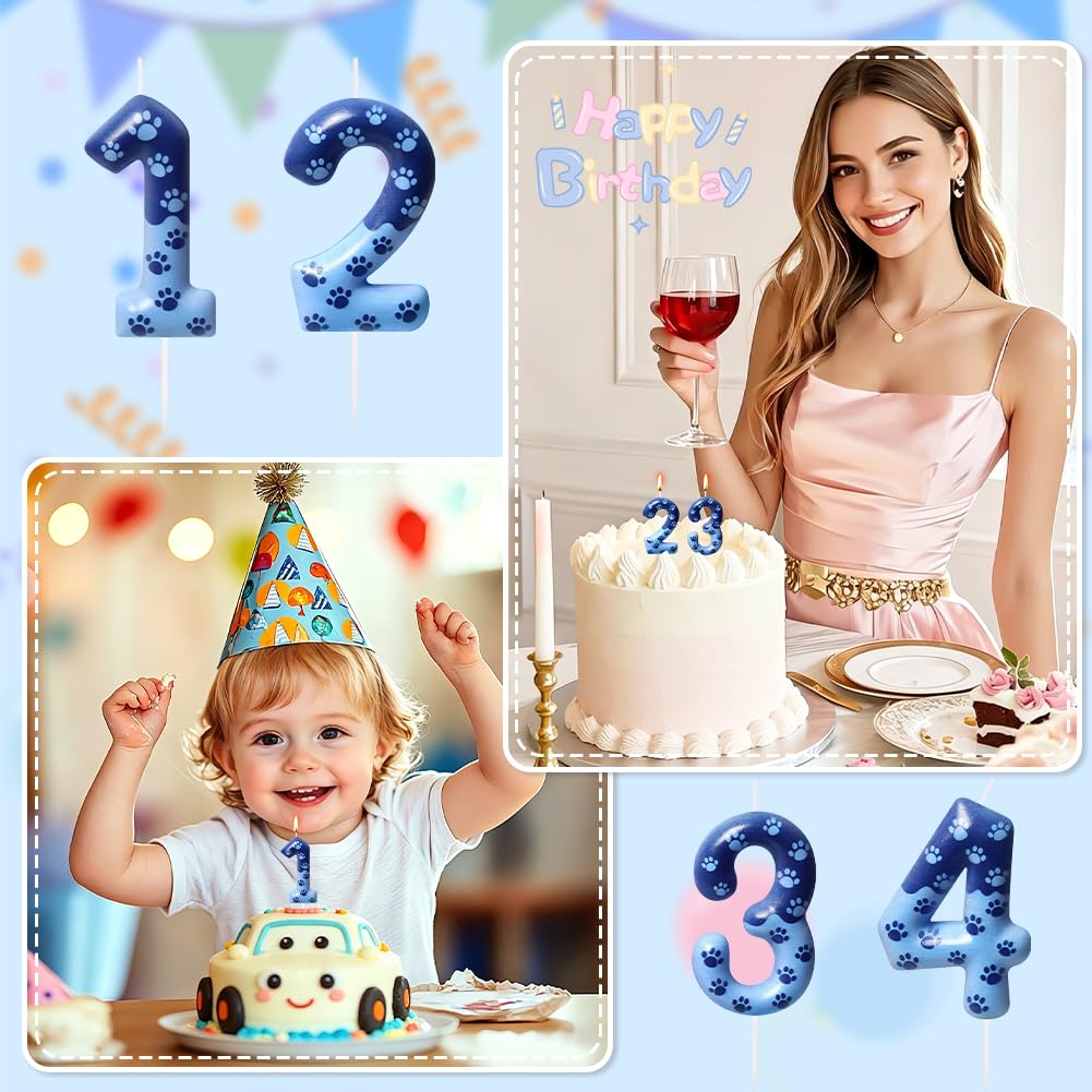 Number 1 Birthday Candle Blue Dog Paw Design – Blue