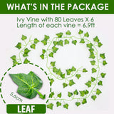 ADORAMOUR Artificial Ivy Garlands - Pack of 6, 210cm Length - Fake Vines for Room and Garden Wall Decoration for Indoor Outdoor, Green Leaves Plastic, Hanging Plants for Green Plants Decoration