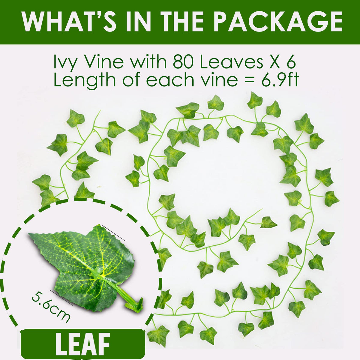ADORAMOUR Artificial Ivy Garlands - Pack of 6, 210cm Length - Fake Vines for Room and Garden Wall Decoration for Indoor Outdoor, Green Leaves Plastic, Hanging Plants for Green Plants Decoration