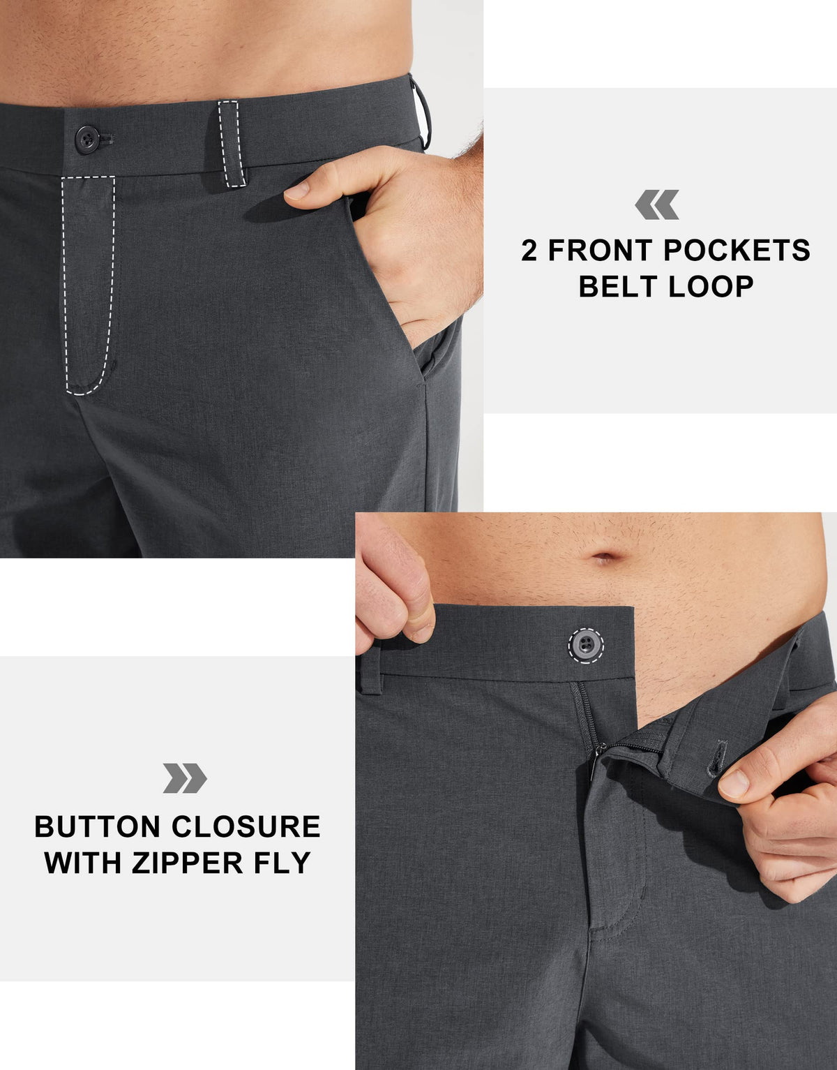 Pantaloni de golf bărbați Slim Fit elastici și lejeri cu buzunare – Gri Fier 34W/32L