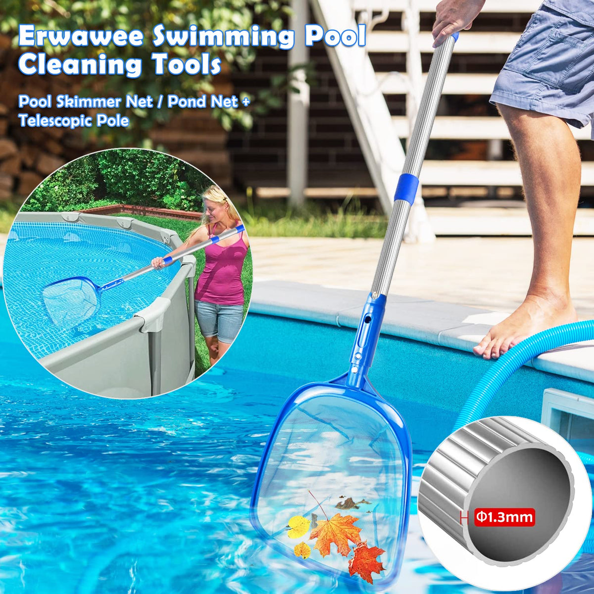 Pool net with telescopic pole | Pool cleaning pool cleaning set leaf net fine mesh pool net | Pool cleaner with telescopic pole for cleaning swimming pool whirlpool spa fountain