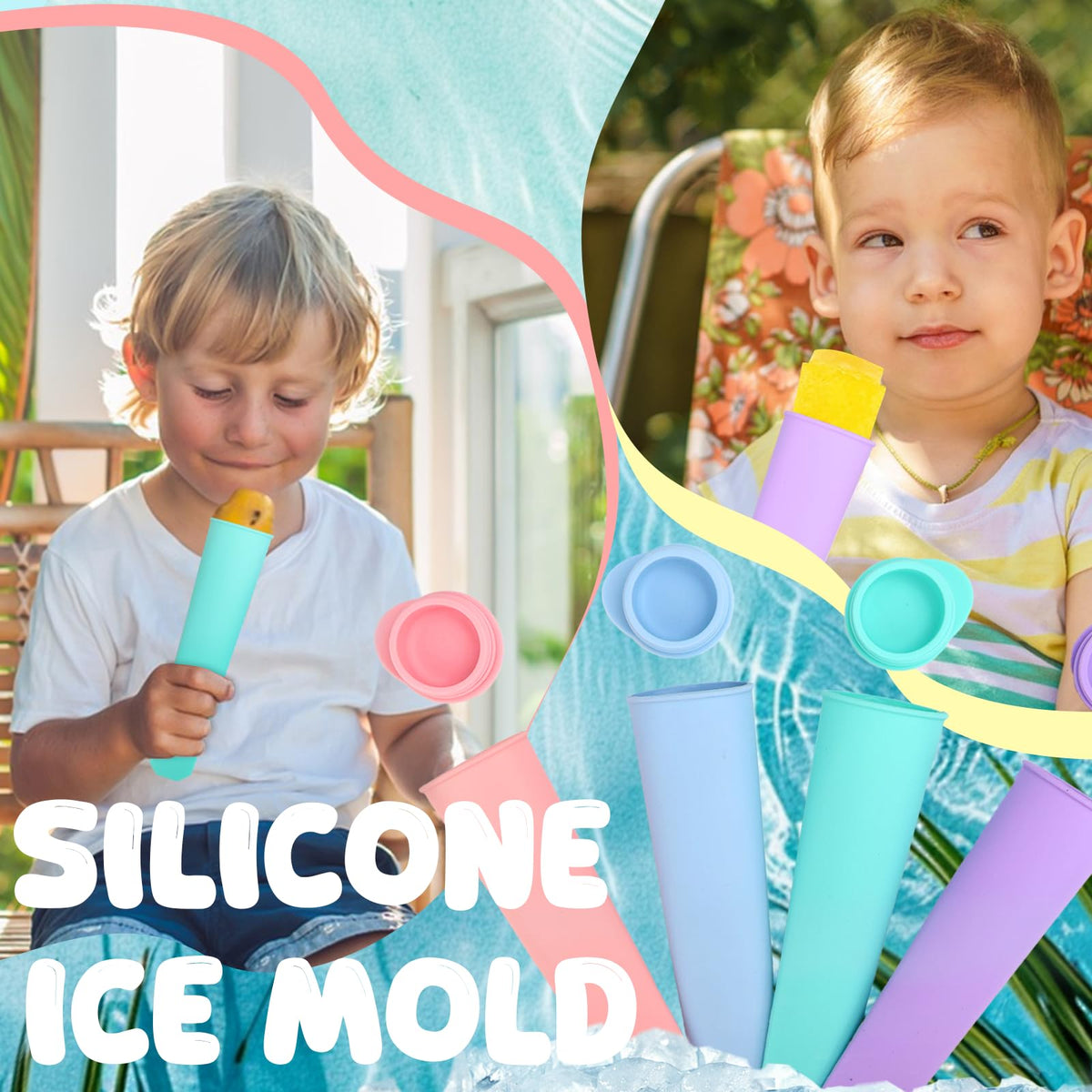 Silicone Ice Pop Moulds 8-Pack Reusable Popsicle Moulds with Sticks – Multi-colour