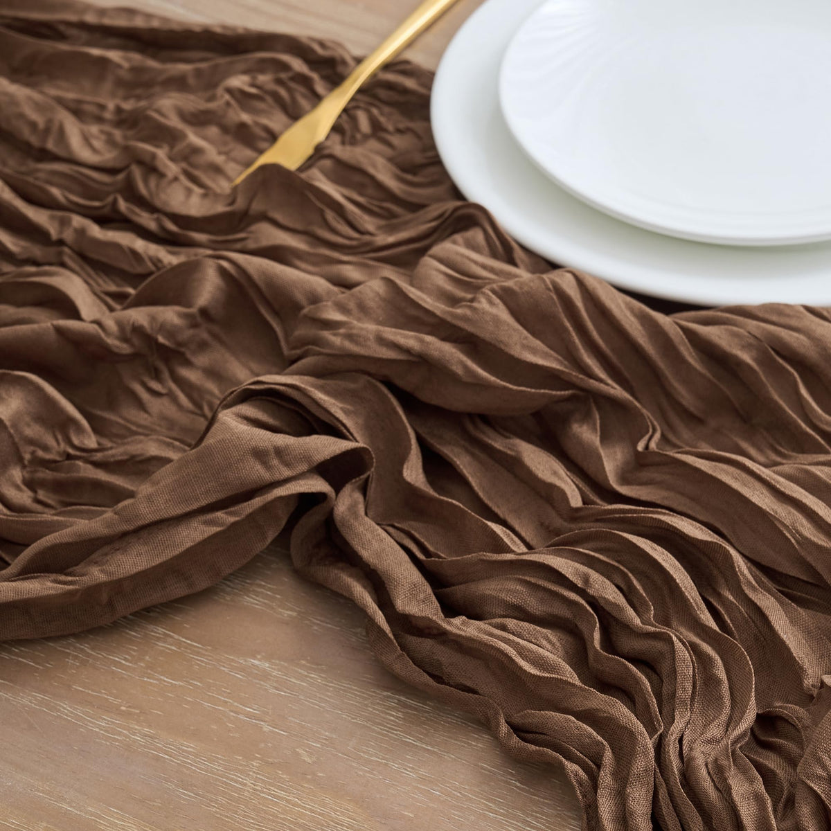 Set 12 traverse de masă din tifon stil boem rustic 300x90 cm – Verde Salvie