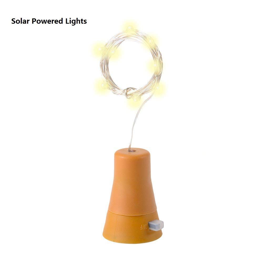 Solar Wine Bottle String Lights 1m 10 LEDs Cork Copper Wire – Warm White Pack of 6
