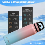 Stainless Steel Water Bottle 1000ml Leakproof Straw Lid Anti-Dust – Pink/Blue