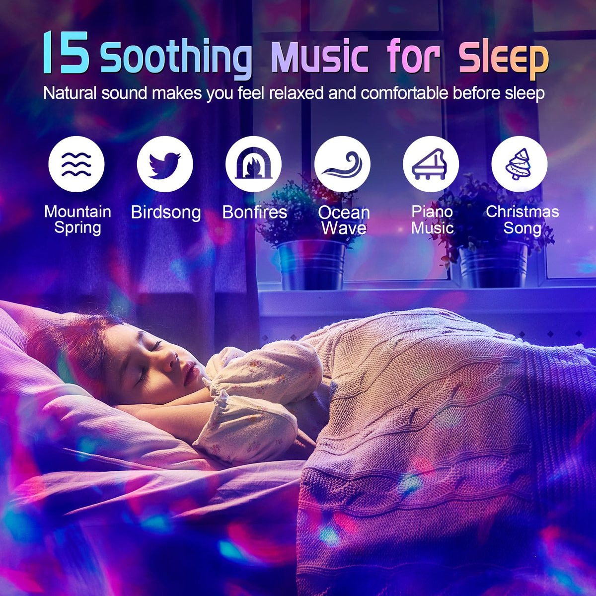 Proiector cer înstelat galaxie cu 20 moduri de lumini, difuzor Bluetooth și 15 sunete albe