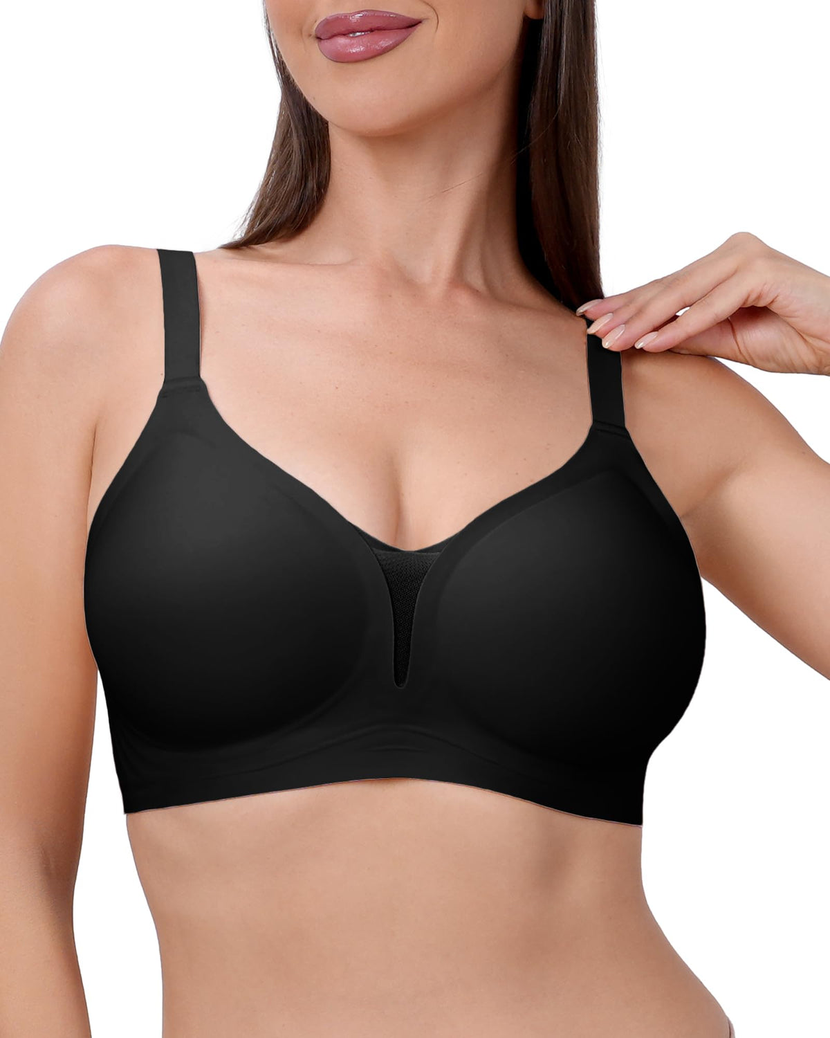 Women's Wireless V-Neck Seamless Bralette Full Coverage – Black L
