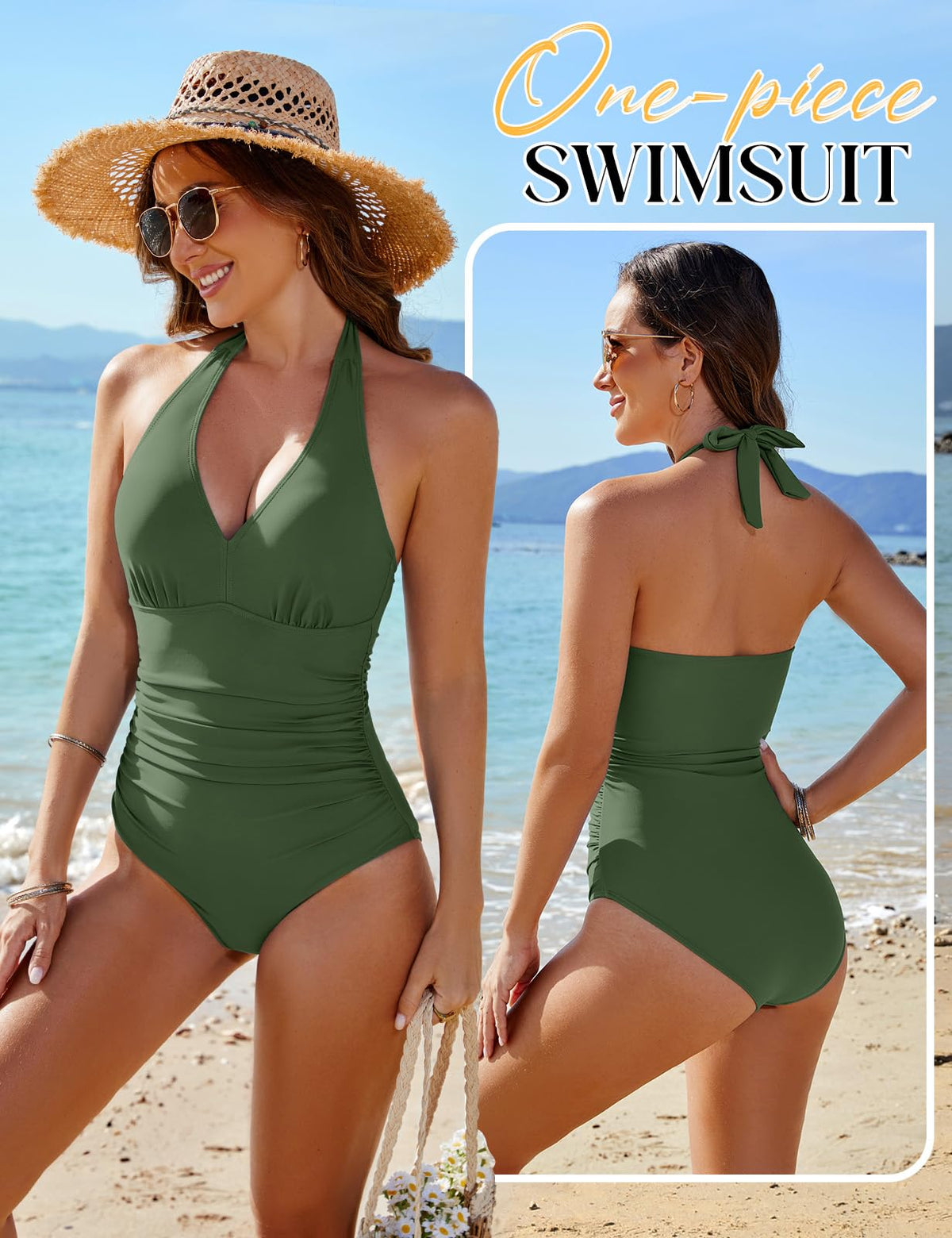 Costum de baie modelator întreg CMTOP decolteu în V – Verde L