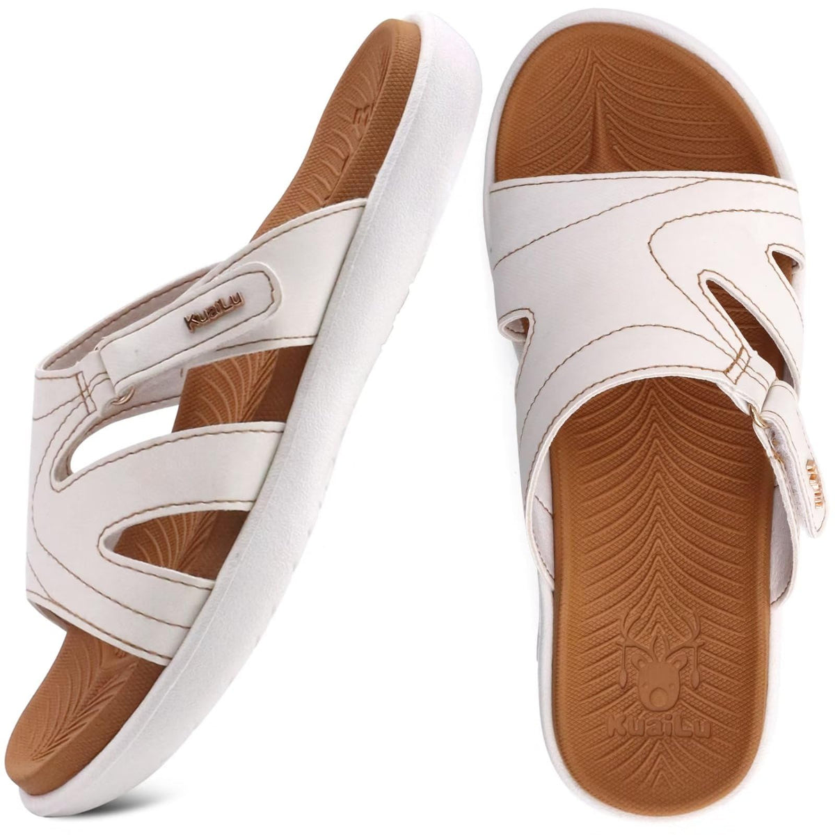 Orthopedic Arch Support Flip Flops Lightweight Non-Slip Open Toe Sandals – Khaki White 40
