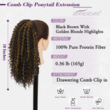 Curly Ponytail Extension 45cm Drawstring Comb Clip – Black Brown with Highlights