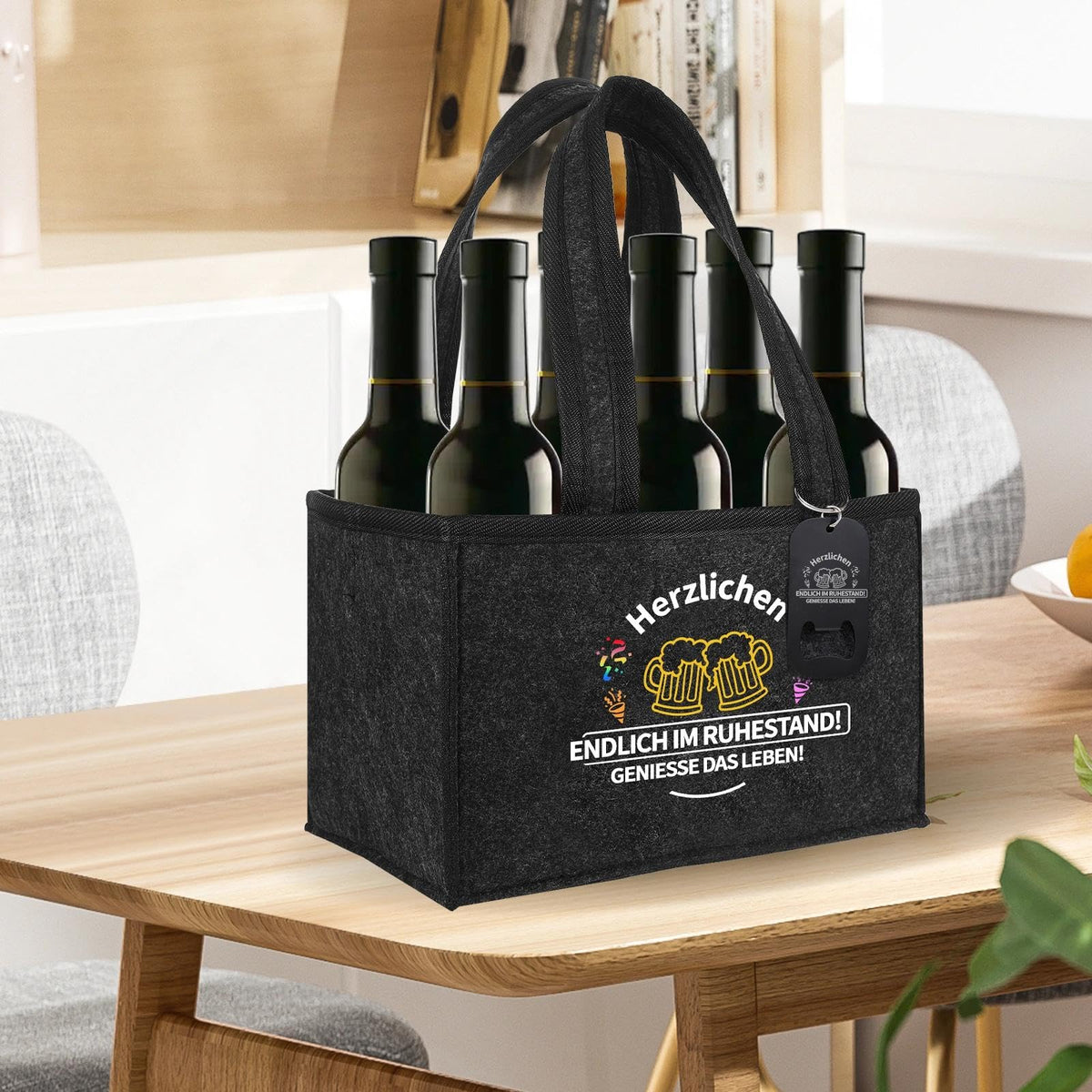 Bottle Carrier Bag 6-Bottle Beer Carrier with Opener Gift for Men – Holds 6 Bottles