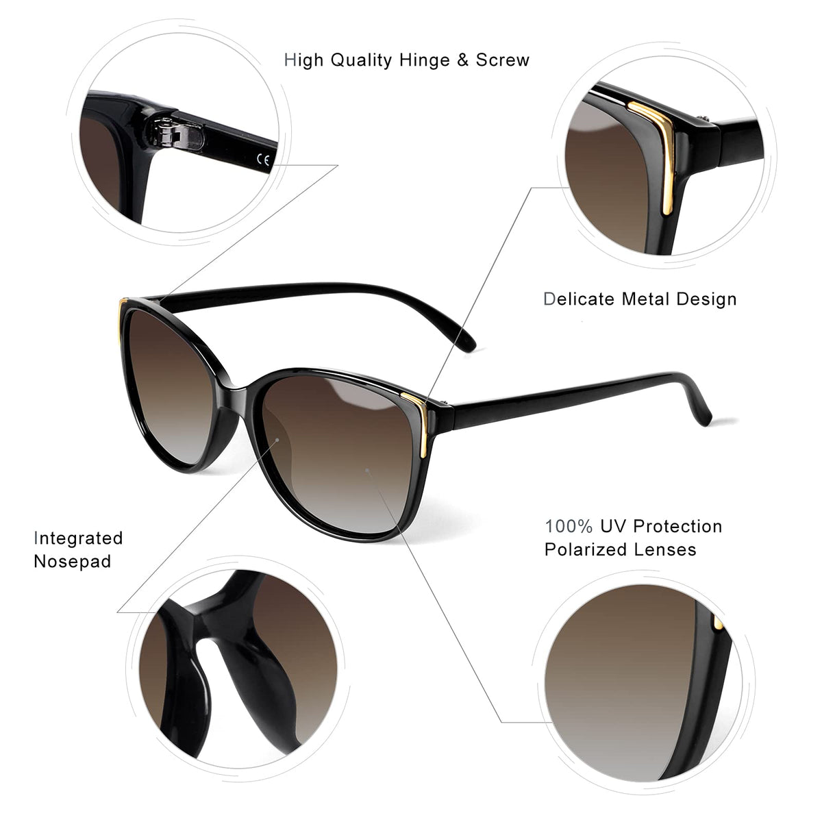 Ochelari de soare damă polarizați ochi de pisică Face Shadow protecție UV400