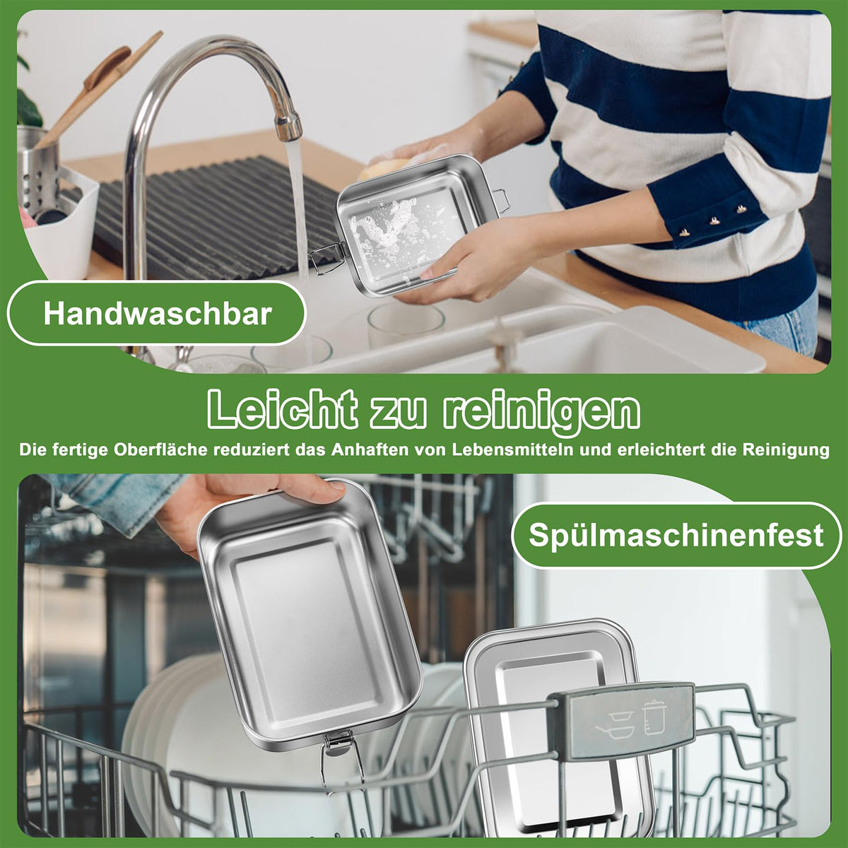 Stainless Steel Bento Lunch Box 850ml Leakproof Removable Divider – Silver