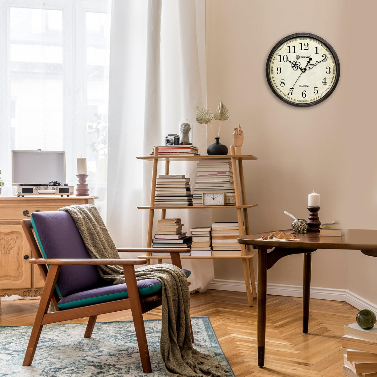 Ceas de perete vintage silențios cu mecanism quartz Geevon 30 cm – Stil retro