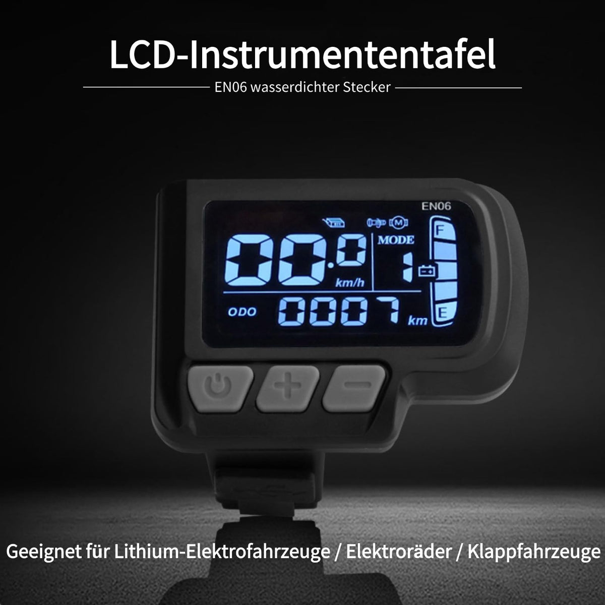 E-Bike LCD Display EN06 Speedometer Waterproof 6-Pin for 24–60V – Black