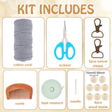 Kit complet DIY pentru confecționare geantă din macrame cu instrucțiuni – Gri-Albăstrui