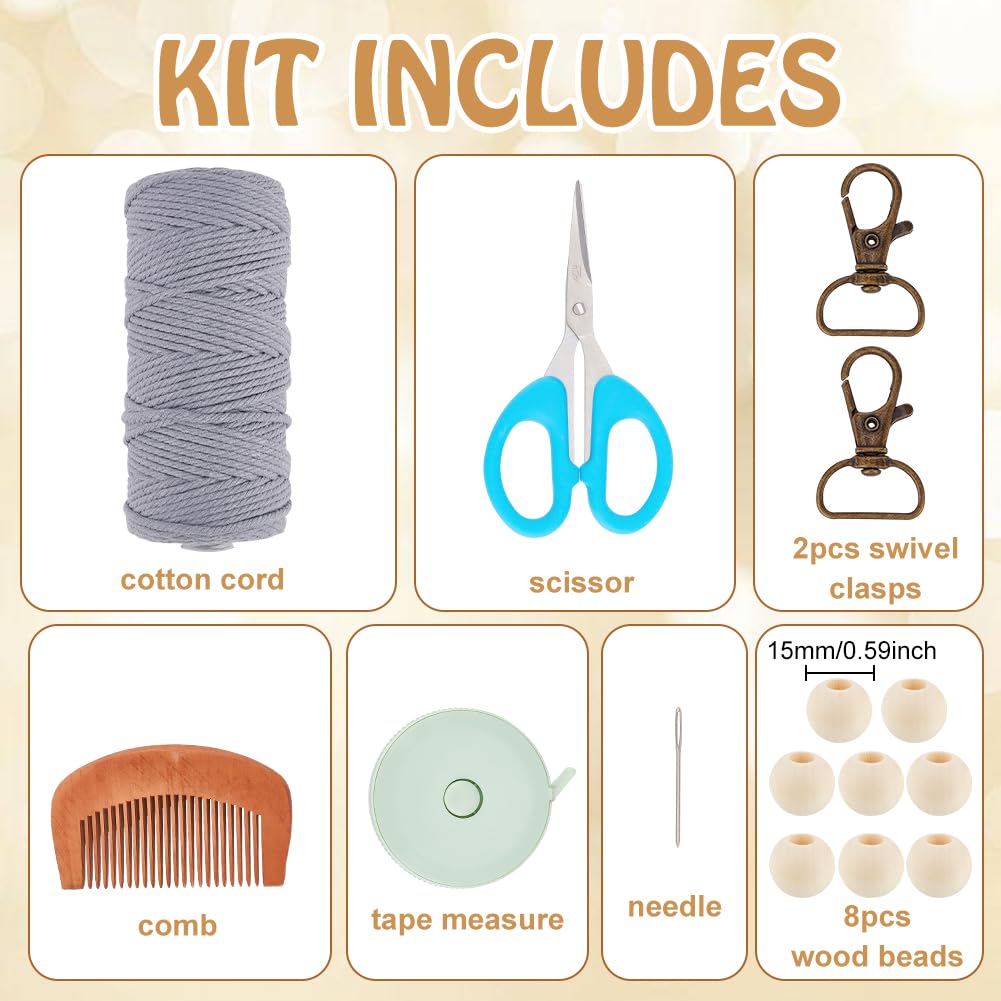 Kit complet DIY pentru confecționare geantă din macrame cu instrucțiuni – Gri-Albăstrui