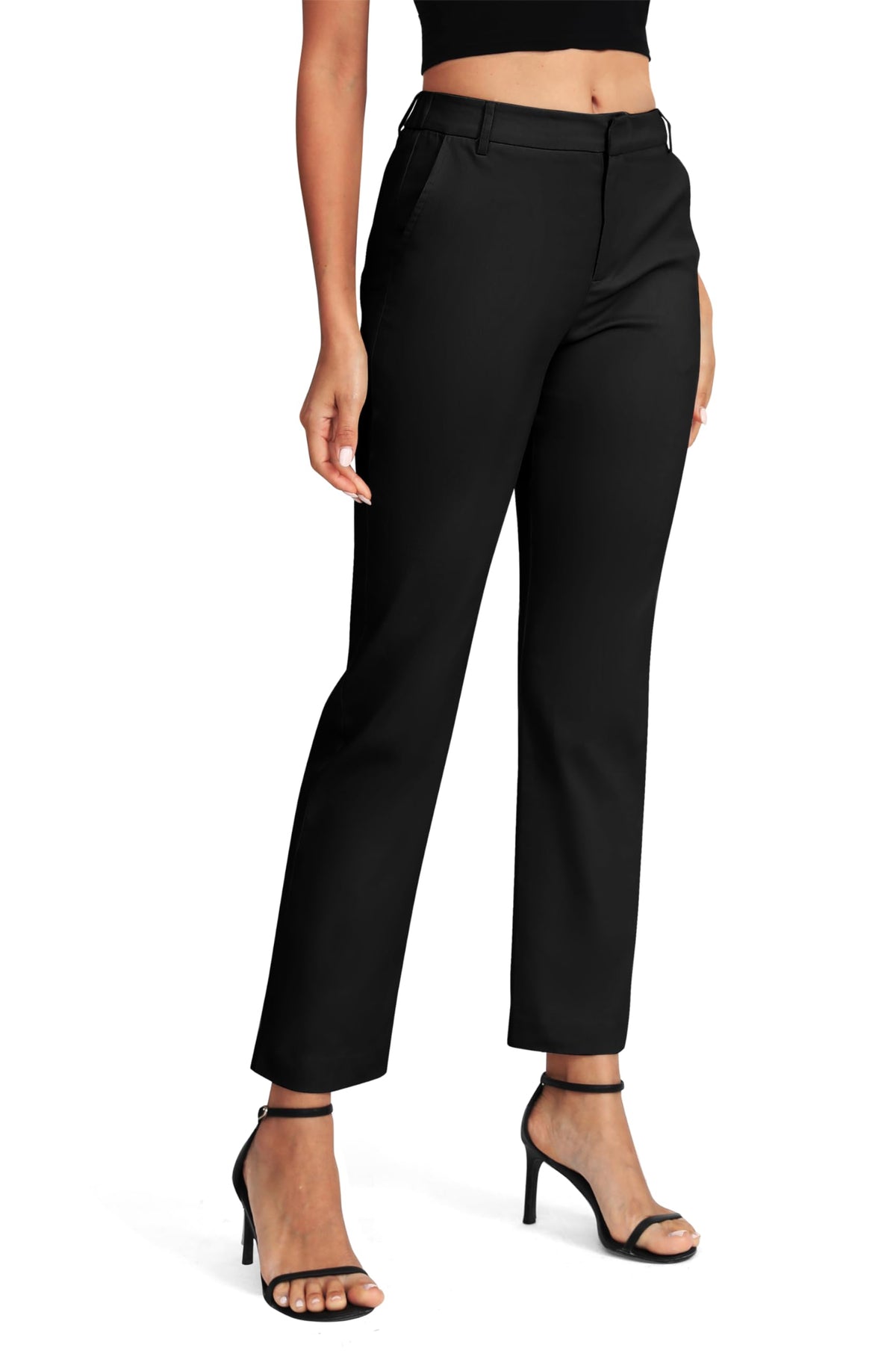 Pantaloni comozi drepți elastici talie înaltă EXCHIC – Negru S