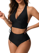 Halter 2-Piece Bikini Set Tummy Control Backless Top – Black XL