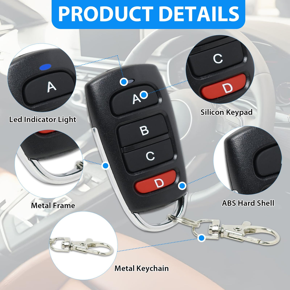 Universal Garage Door Remote Cloning Transmitter 433 MHz 4-Channel for Gates & Garages – 4 Pack
