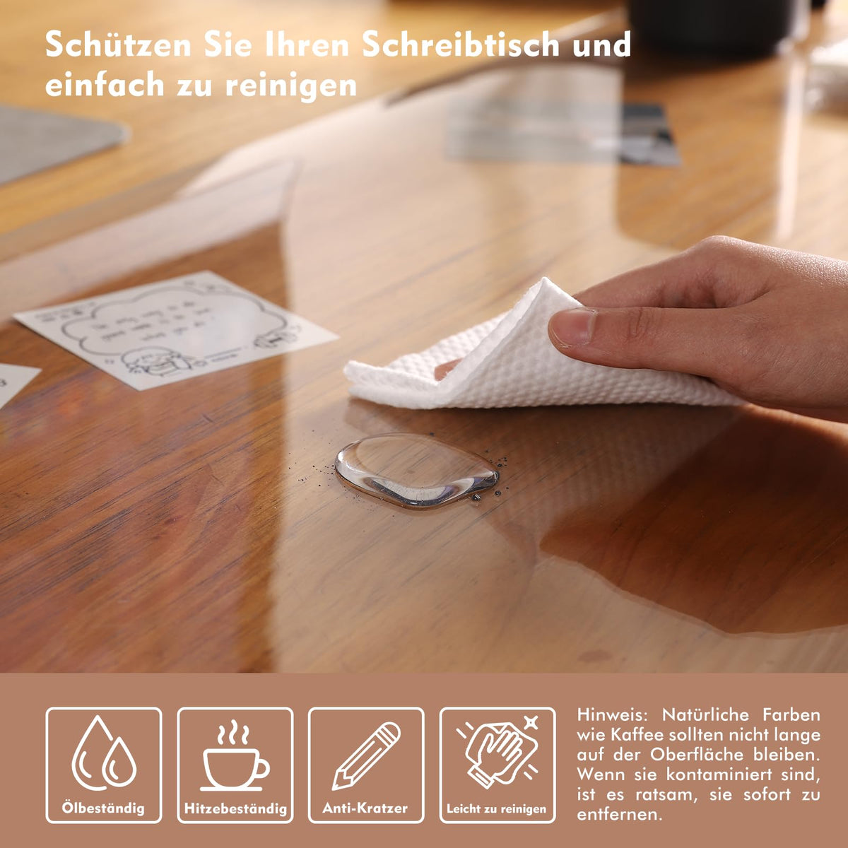 Yanen Transparent Desk Pad, 110 x 60 cm, PVC Clear Large Table Mat, Non-Slip Round Edges, Waterproof Table Protector, Desk Mat for Office, Home, School
