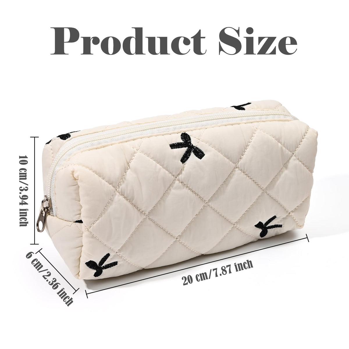 Floral Pencil Case Makeup Pouch Smooth Zipper Small – White