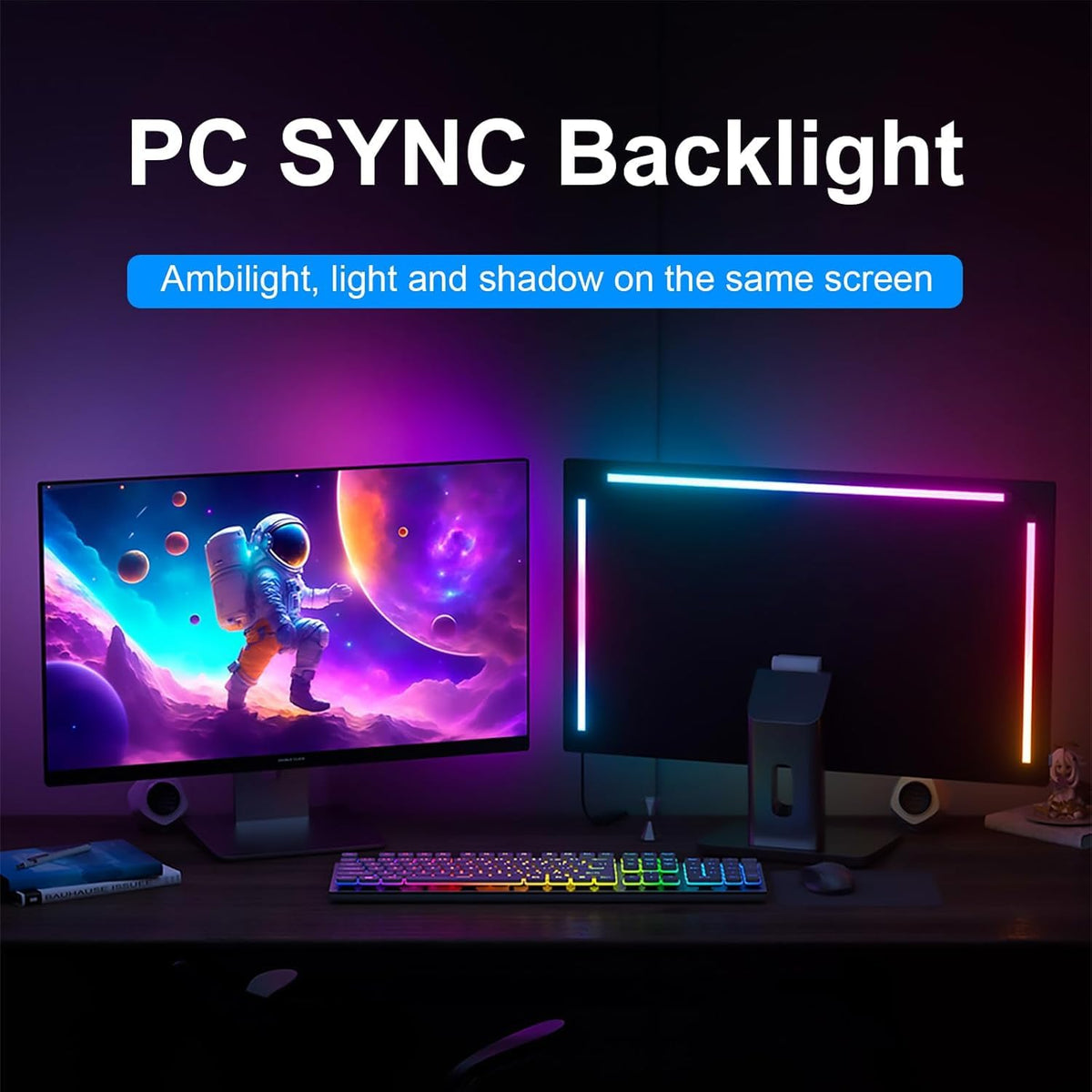 MIWATT Backlit Gaming Monitor Light with Color Sync Effect on Screen for 27-32 Inch Computer Monitor Compatible with Windows and MacOS Computer
