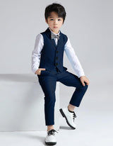 Boys’ 5‑Piece Formal Suit Set Vest Trousers Shirt Bow & Neck Tie – Navy Blue 8–9 yrs (140)