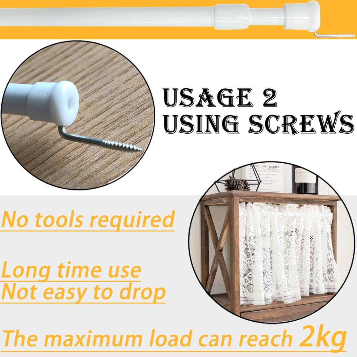 Pack Curtain Rods, Tension Rod Without Drilling, Extendable Telescopic Rod for Clamping, for Curtains, Wardrobes, DIY Shelves - White (55-86CM)