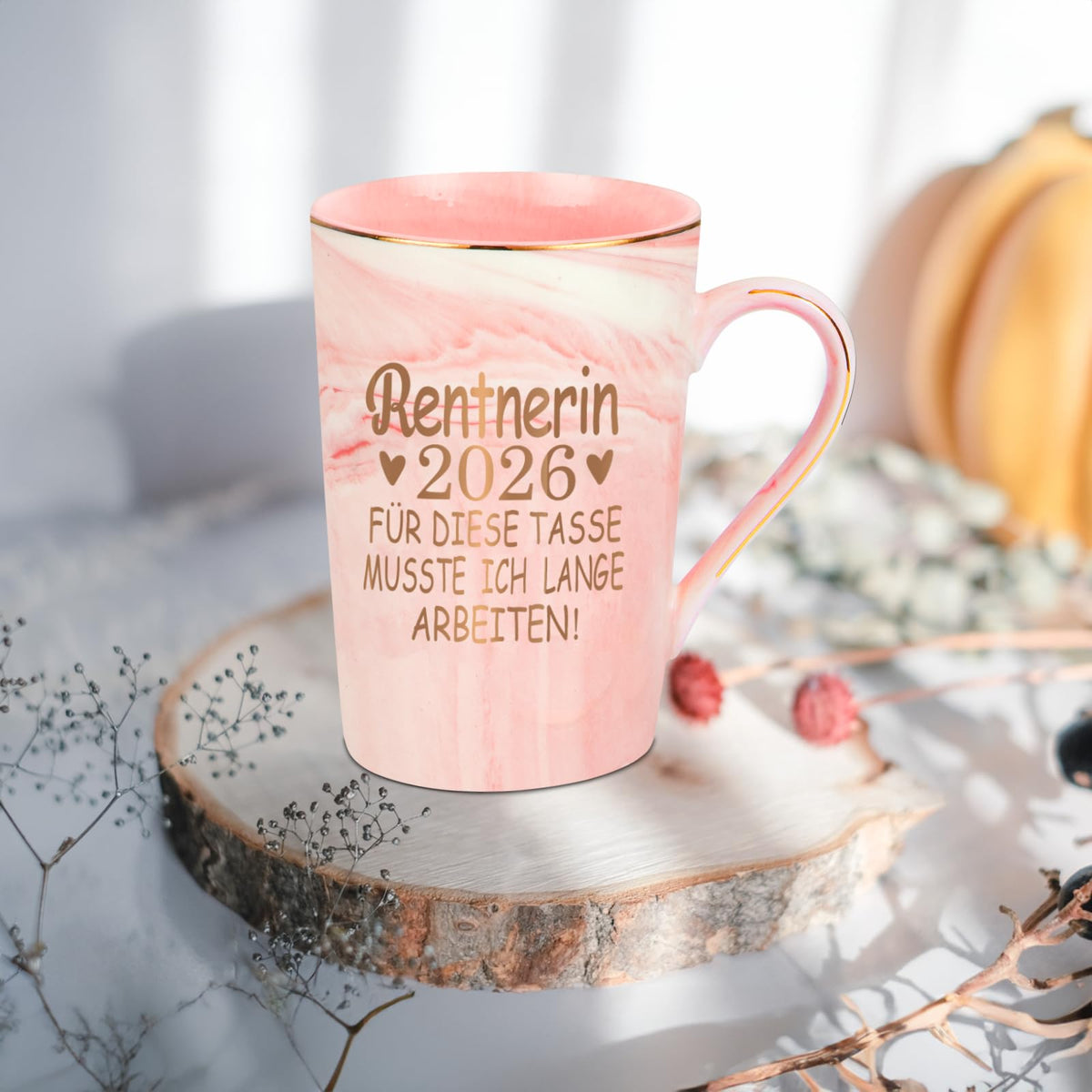 Ceramic Mug 400ml Retirement Gift for Women Marble Finish with Lid Spoon & Gift Box – Marble