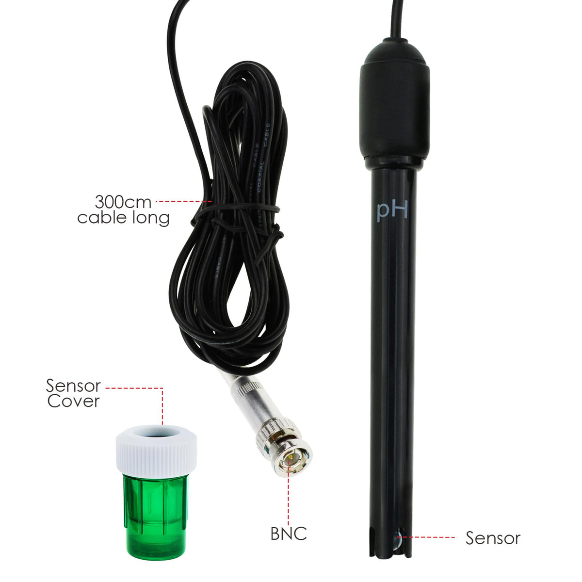Electrod pH cu mufă BNC și cablu 300 cm, sondă 0-14 pH pentru pH-metru