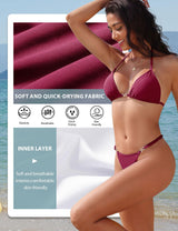 Costum de baie două piese clasic triunghi CMTOP cu bretele reglabile și slip tanga – Albastru S