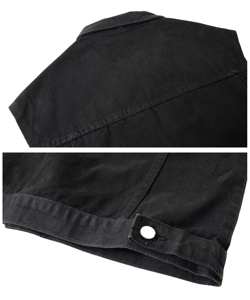 Vestă moto din denim fără mâneci bărbați închidere cu nasturi – Negru XL