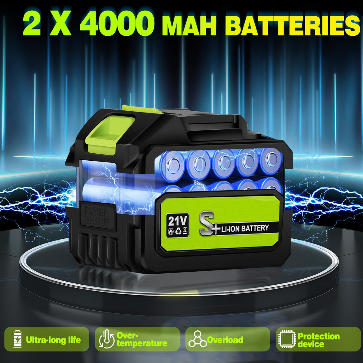 Cordless Leaf Blower Turbo 2x4.0Ah Batteries 65m/s 800000RPM Lightweight – Green