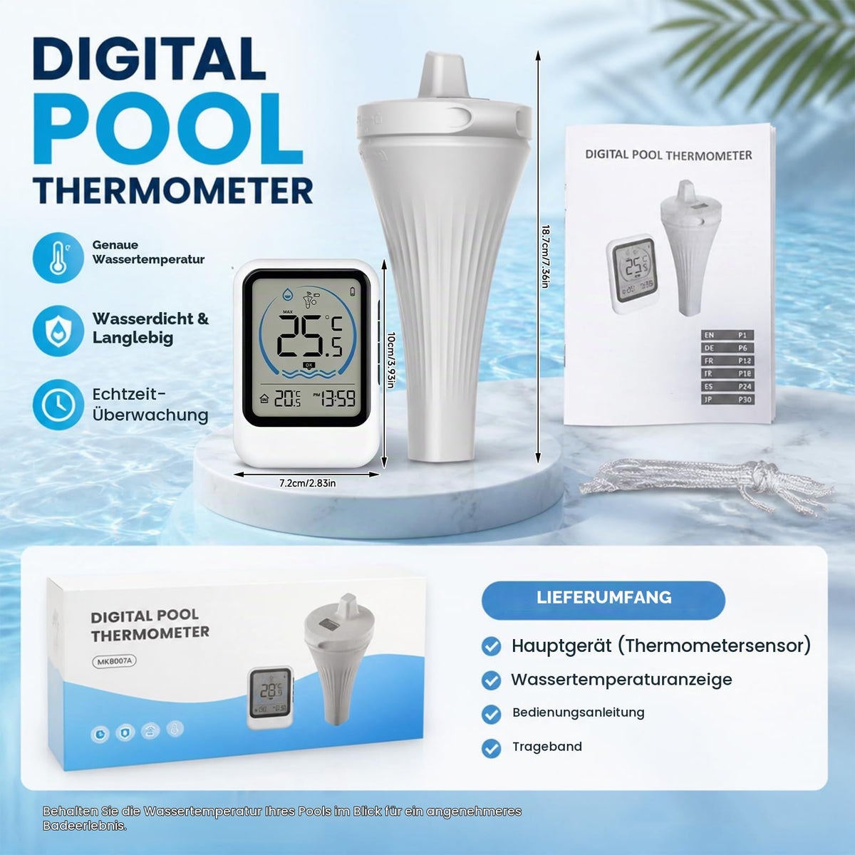 Wireless Digital Pool Thermometer with Outdoor Sensor