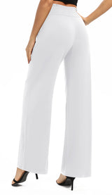 Pantaloni palazzo largi cu talie înaltă elastică EXCHIC – Alb S