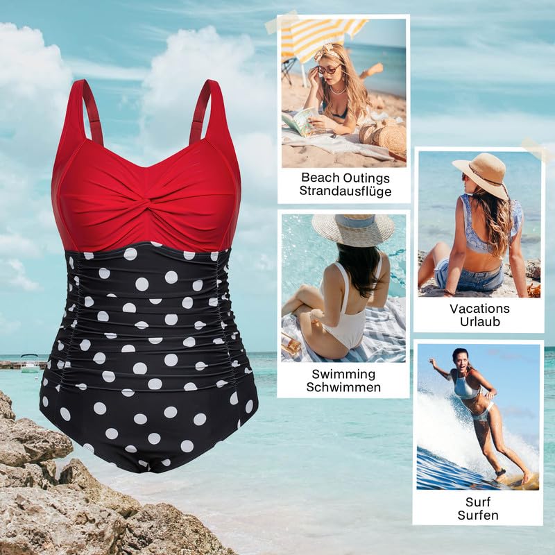 Costum de baie întreg mărimi mari Hanna Nikole decolteu în V imprimeu floarea-soarelui și buline – Mărimea 48
