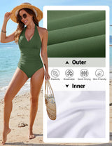 Costum de baie modelator întreg CMTOP decolteu în V – Verde L