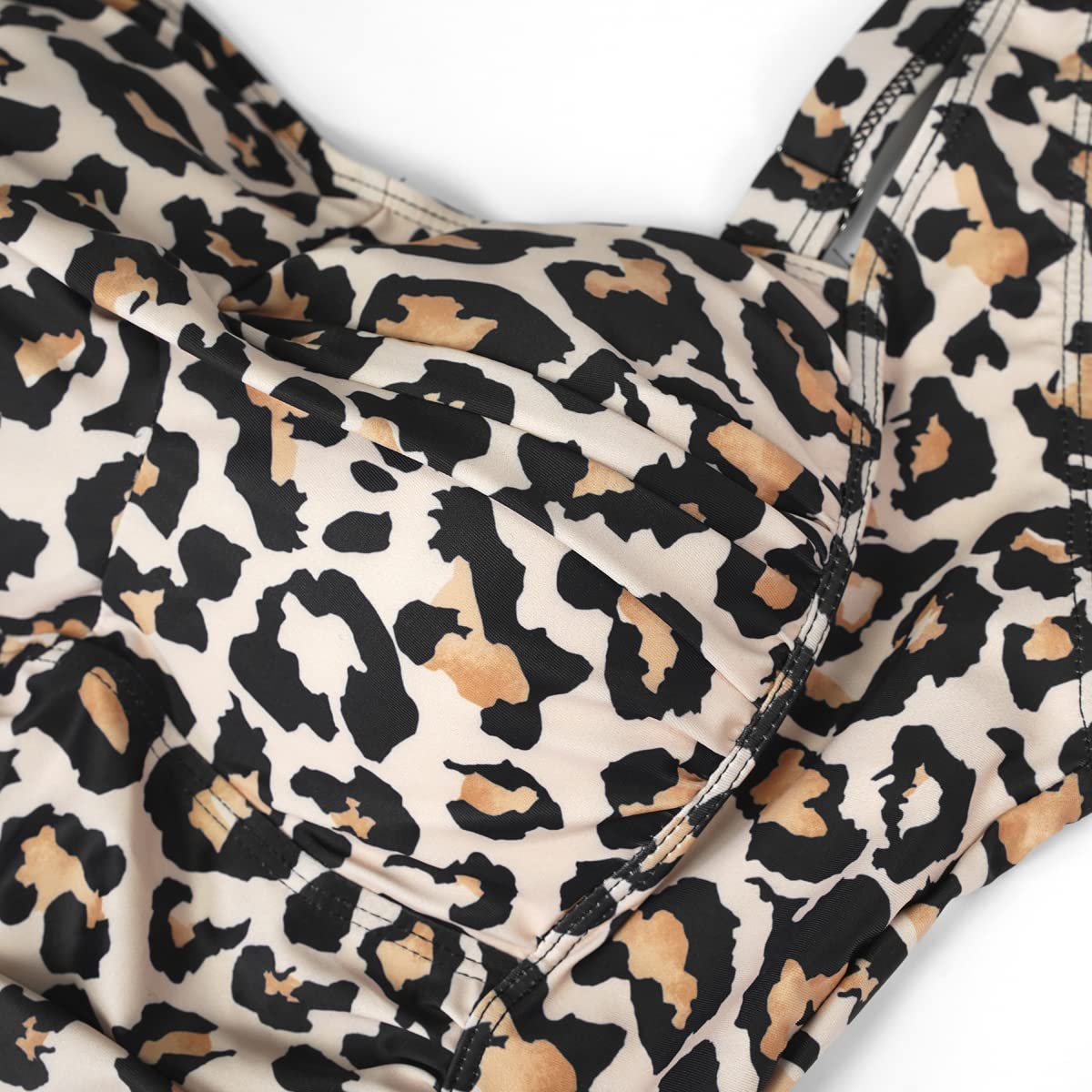 Costum de baie întreg monokini damă cu bretele reglabile și pliuri – Leopard L
